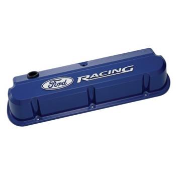 Ford Racing - Ford Racing Slant-Edge Tall Valve Cover - Baffled - Breather Hole - Raised Ford Racing Logo - Blue - Small Block Ford (Pair)