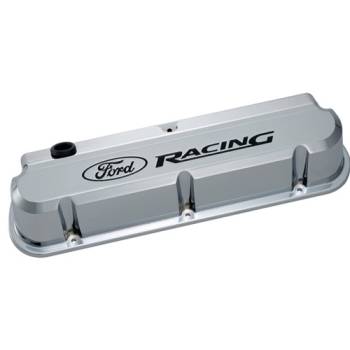 Ford Racing - Ford Racing Slant-Edge Tall Valve Cover - Baffled - Breather Hole - Recessed Ford Racing Logo - Chrome - Small Block Ford (Pair)