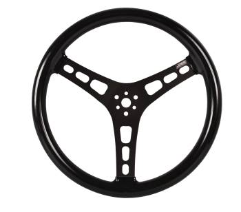 JOES Racing Products - JOES Lightweight Steering Wheel - 15 in Diameter - 2-1/2 in Dish - 3-Spoke - Black Rubber Coated Grip - Black