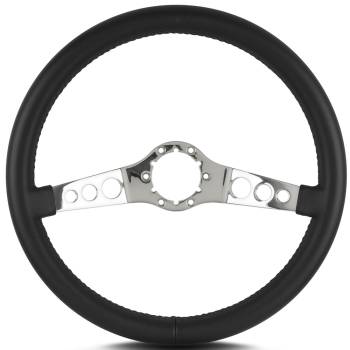 Lecarra Steering Wheels - Lecarra SS Steering Wheel - 14 in Diameter - 1-1/2 in Dish - 2-Spoke - Black Leather Grip - Stainless - Polished