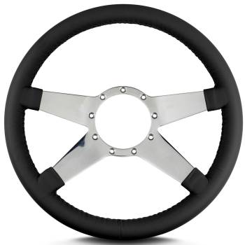 Lecarra Steering Wheels - Lecarra Mark 9 Steering Wheel - 14 in Diameter - 1-1/2 in Dish - 4-Spoke - Black Leather Grip - Polished