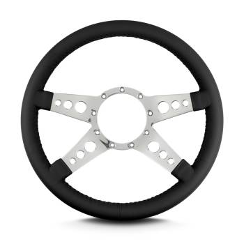 Lecarra Steering Wheels - Lecarra Mark 9 GT Steering Wheel - 14 in Diameter - 1-1/2 in Dish - 4-Spoke - Black Leather Grip - Polished