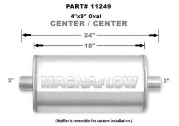 Magnaflow Performance Exhaust - Magnaflow Muffler - 3 in Center Inlet - 3 in Center Outlet - 18 x 9 x 4 in Oval Body - 24 in Long - Stainless - Satin