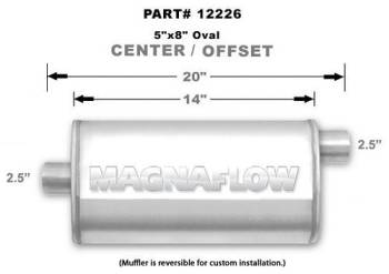 Magnaflow Performance Exhaust - Magnaflow Muffler - 2-1/2 in Center Inlet - 2-1/2 in Offset Outlet - 14 x 8 x 5 in Oval Body - 20 in Long - Stainless - Satin