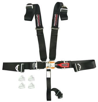 Mastercraft Safety - Mastercraft 5 Point Latch and Link Harness - SFI 16.1 - Snap-On - 3 in Straps - Pull Down Adjust - Individual Harness - Black