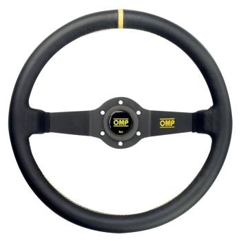 OMP Racing - OMP Racing Rally Liscio Steering Wheel - 350 mm Diameter - 95 mm Dish - 2-Spoke - Black Leather Grip - Yellow Stripe - Black