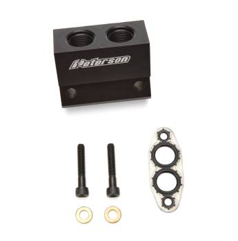 Peterson Fluid Systems - Peterson Oil Cooler Adapter - 8 AN Female Inlet - 8 AN Female Outlet - Black - GM LS-Series