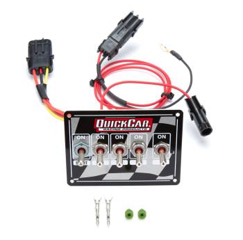 QuickCar Racing Products - QuickCar Dash Mount Switch Panel - 4-1/8 x 3 in - 4 Toggles/1 Momentary Toggle - Checkered