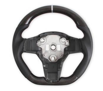 Rekudo - Rekudo 14 in Diameter Steering Wheel - D-Shaped - 3-Spoke - Carbon Fiber/Leather Grip - Black - Tesla 3/Y 2017-21