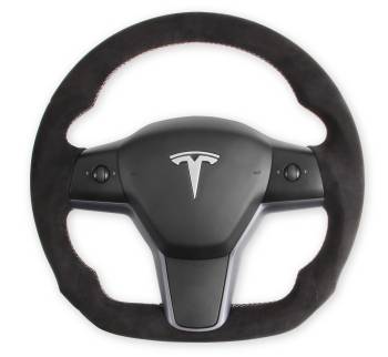 Rekudo - Rekudo 14 in Diameter Steering Wheel - D-Shaped - 3-Spoke - Alcantara - Black - Tesla 3/Y 2017-21