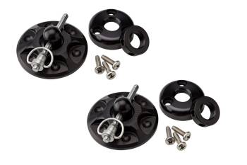 Ring Brothers - Ring Brothers Hood Pin - Round Billet Hood Pin Kit - 3/4 x 4-1/2 in Long - 3 in OD Scuff Plates - Quick Release Clips - Black