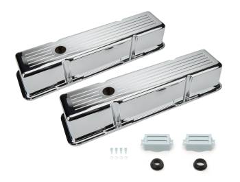 Racing Power - Racing Power Tall Valve Cover - 3-11/16 in Height - Baffled - Breather Holes - Ball Milled - Chrome - Small Block Chevy (Pair)