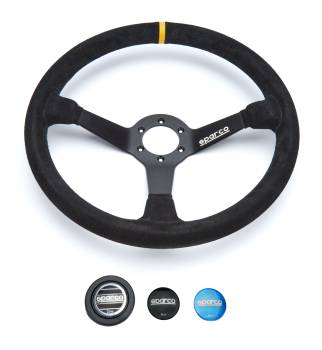 Sparco - Sparco R 386 Steering Wheel - 380 mm Diameter - 65 mm Dish - 3-Spoke - Black Suede Grip - Black