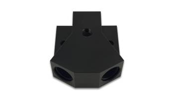 Vibrant Performance - Vibrant Performance Y Block - 8 AN Female Inlet - Dual 8 AN Female Outlets - 1/8 in NPT Female Port - Black