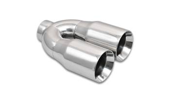 Vibrant Performance - Vibrant Performance Weld-On Exhaust Tip - 2-1/2 in Inlet - 3-1/2 in Dual Outlet - 10 in Long - Double Wall - Beveled Edge - Stainless - Polished