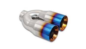 Vibrant Performance - Vibrant Performance Weld-On Exhaust Tip - 2-1/2 in Inlet - 3-1/2 in Dual Outlet - 10 in Long - Double Wall - Burnt Beveled Edge - Stainless - Polished