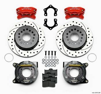 Wilwood Engineering - Wilwood Forged Dynalite Rear Brake System - 4 Piston Caliper - 12.190 in Drilled/Slotted Rotor - Parking Brake - 2-1/2 in Offset - Red - Mopar/Dana