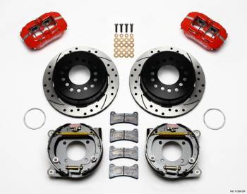 Wilwood Engineering - Wilwood Dynapro Low-Profile Rear Brake System - 4 Piston Caliper - 11.00 in Drilled/Slotted Rotor - Red - GM 12-Bolt