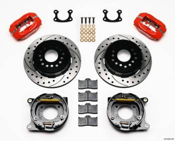 Wilwood Engineering - Wilwood Dynalite Rear Brake System - 4 Piston Caliper - 12.19 in Drilled/Slotted Iron Rotor - Red - Small Ford