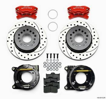 Wilwood Engineering - Wilwood Dynalite Rear Brake System - 4 Piston Caliper - 12.188 in Drilled/Slotted Rotor - Offset Hat/Parking Brake - Red - GM 12-Bolt