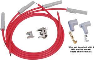 MSD - MSD 2-In-1 Univeral Super Conductor Spark Plug Wire Set - (Red) - Fits 4 Cylinder Engine - Includes Terminals for Socket or HEI Style Cap, Multi-Angle Spark Plug Boots & Terminals