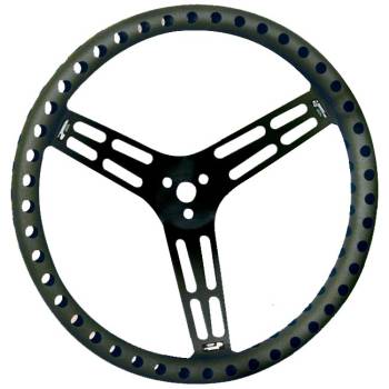 Longacre Racing Products - Longacre Uncoated Black Drilled Aluminum Steering Wheel - 15" - Flat (Sprint)