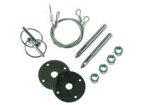 Mr. Gasket Competition Hood & Deck Pinning Kit - Includes Scuff Plates / Two 24" Lanyard Cables / Two Torsion Clips / Hardware