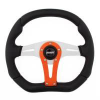 Grant Steering Wheels D-Series Steering Wheel 13-3/4 x 11-3/4" Diameter D-Shaped 3-Spoke - Black Suede Grip - Orange Anodize