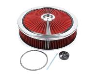 Air Cleaner Assemblies - Round Air Cleaner Assemblies - Edelbrock - Edelbrock Pro-Flo Air Cleaner Assembly 14" Round 3" Tall 5-1/8" Carb Flange - Red Cotton