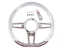 Billet Specialties Formula Steering Wheel 14" Diameter D-Shaped 3-Spoke - Milled Finger Notches - Billet Aluminum - Polished