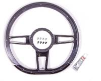 Billet Specialties Formula Steering Wheel 14" Diameter D-Shaped 3-Spoke - Milled Finger Notches - Billet Aluminum - Black Anodize