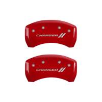 Brake System - Brake Systems And Components - MGP Caliper Covers - Mgp Caliper Cover Charger Script Logo Brake Caliper Cover Aluminum Red Dodge Charger 2011-16 - Set of 4