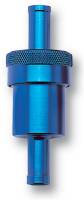 Russell Performance Products Inline Fuel Filter 40 Micron Bronze Element 5/16" Hose Barb Inlet/Outlet Aluminum - Blue Anodize