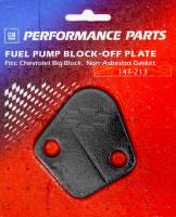 Fuel Pumps, Regulators and Components - Fuel Pump Components and Rebuild Kits - Proform Parts - Proform Performance Parts Bowtie Logo Fuel Pump Block-Off Steel Black Big Block Chevy - Each