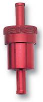Russell Performance Products Inline Fuel Filter 40 Micron Bronze Element 5/16" Hose Barb Inlet/Outlet Aluminum - Red Anodize