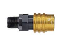 Jiffy-tite 3000 Series Quick Release Hose End Straight 1/4" NPT to Quick Release Socket Valved - FKM Seal - Gold/Black Anodize