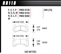 Brake Pad Sets - Circle Track - GM Metric Pads (D154) - Hawk Performance - Hawk Performance DTC-60 Compound Brake Pads High Torque High Temperature GM Metric Caliper - Set of 4