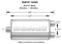 MagnaFlow Satin Stainless Steel Muffler 3" Inlet/2.5" Dual Outlet, 22" Length