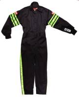 RaceQuip Pro-1 Single Layer Youth Racing Suit - Black/Green Trim - Youth Medium