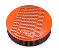 Air Cleaner Assemblies - Round Air Cleaner Assemblies - Holley Performance Products - Holley 14" x 3" Air Cleaner Kit Holley GM Finned "Bowtie" Fact. Orange Finish w/Premium Filter