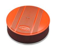 Air Cleaner Assemblies - Round Air Cleaner Assemblies - Holley Performance Products - Holley 14" x 4" Air Cleaner Kit Holley GM Finned "Bowtie" Fact. Orange Finish w/Premium Filter