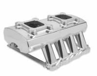 Holley Sniper Hi-Ram Fabricated Intake Manifold 2005-09 Ford 4.6L 3v Single Plane Dual Quad Carbureted Silver with Sniper logo