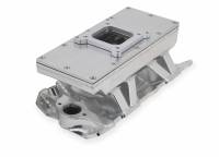 Sniper Fabricated Intake Manifold SBC Single Plane Carbureted (4150 style flange changeable plate) Silver with Sniper logo