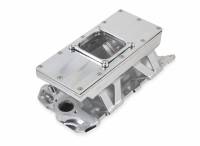 Holley Sniper Fabricated Intake Manifold SBC Single Plane Carbureted (4500 style flange changeable plate) Silver with Sniper logo