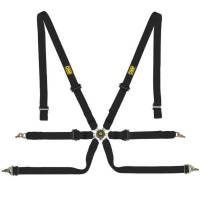 OMP Camlock Safety Harness - Polyester - 6 Point - Pull Down Lap - Black