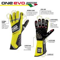 OMP Racing - OMP One EVO Gloves - Fluo Yellow/Black - Large - Image 3