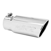 MBRP Pro Series Diesel Exhaust Tips - Clamp-On - 4" Inlet - 5" Round Outlet - 12" Long - Single Wall - Rolled Edge - Angled Cut - Stainless - Polished