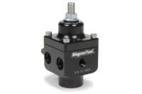 MagnaFuel Fuel Pressure Regulator - 4 Port - 4 to 12 psi - Inline - 10 AN O-Ring Inlet - Four 6 AN O-Ring Outlets - 1/8" NPT Port - Aluminum - Black - E85 / Gas / Methanol