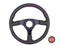 Sparco Strada Steering Wheel - 350 mm Diameter - 3-Spoke - 39 mm Dish - Leather Grip - Aluminum - Black Anodized