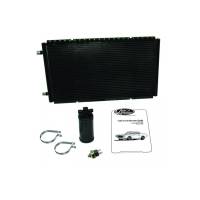 Vintage Air Sure Fit Air Conditioning Condenser and Drier - Horizontal - 22 x 14 x 13/16 in - 6 AN / 8 AN Male O-Ring Fittings - Aluminum - Black Paint - Mopar E-Body 1970-74 - Kit